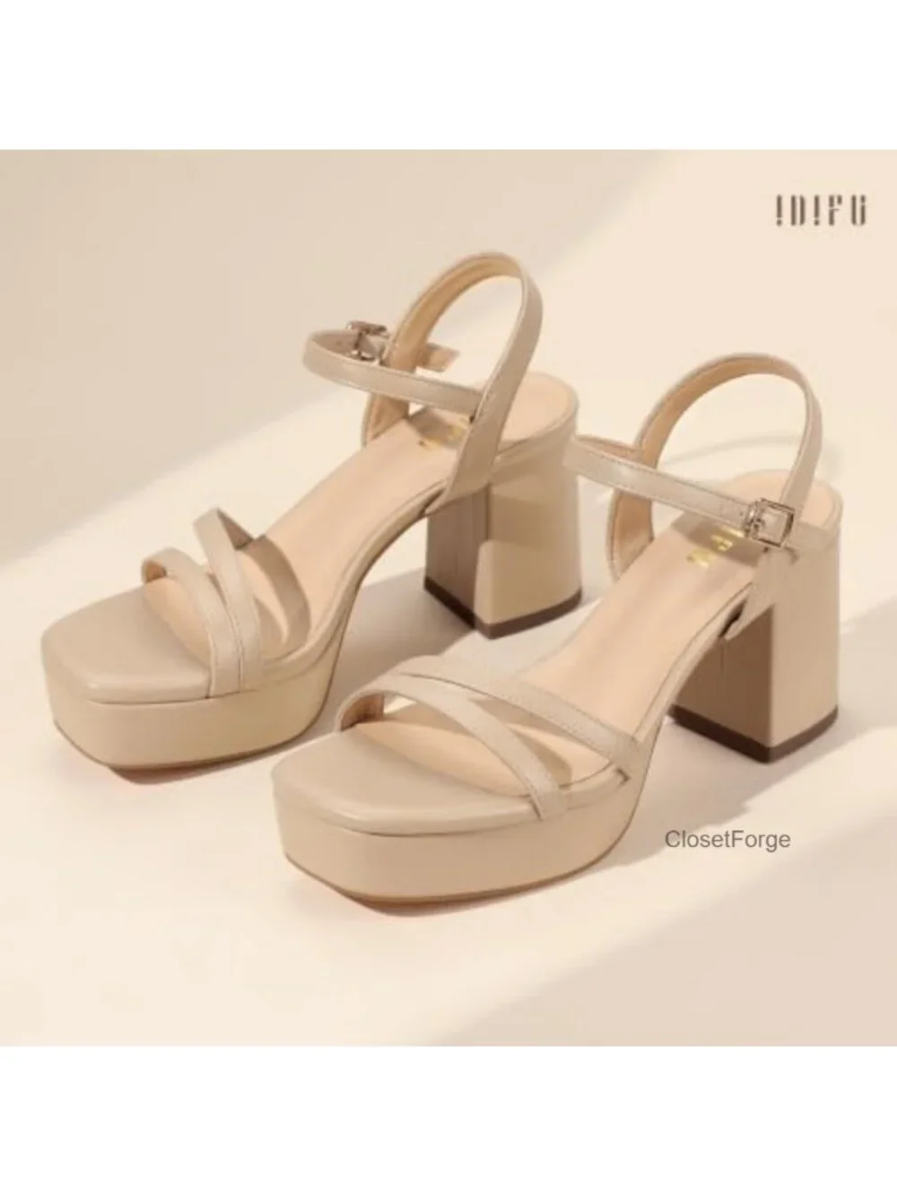 IDIFU Platform Chunky Block Strappy Heels Sandals